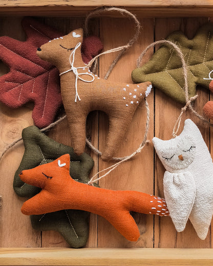 Woodland Animals Linen Garland – Fox, Deer, Owl & Autumn Leaves