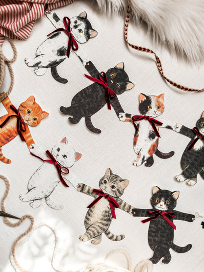 Paper Cats Garland with Velvet Bows
