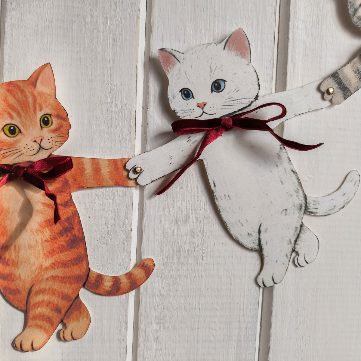 Paper Cats Garland with Velvet Bows