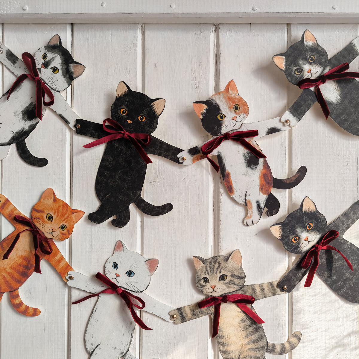 Paper Cats Garland with Velvet Bows