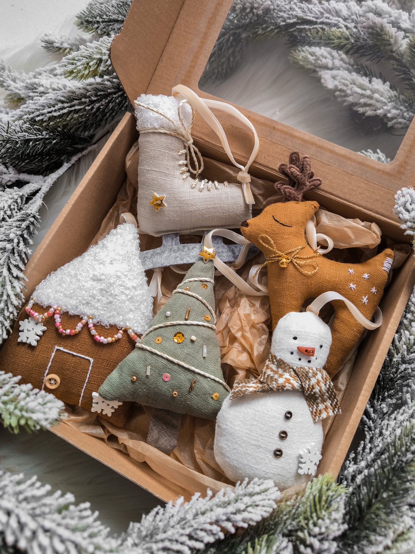 Set of Linen Christmas Tree Decorations