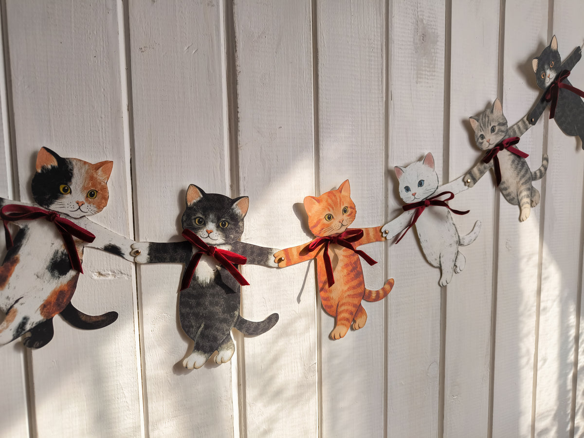 Paper Cats Garland with Velvet Bows