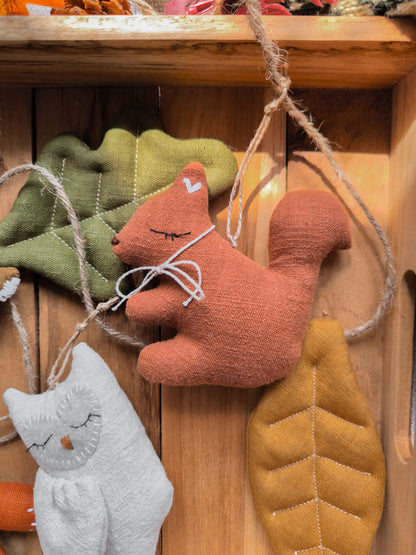Woodland Animals Linen Garland – Fox, Deer, Owl & Autumn Leaves