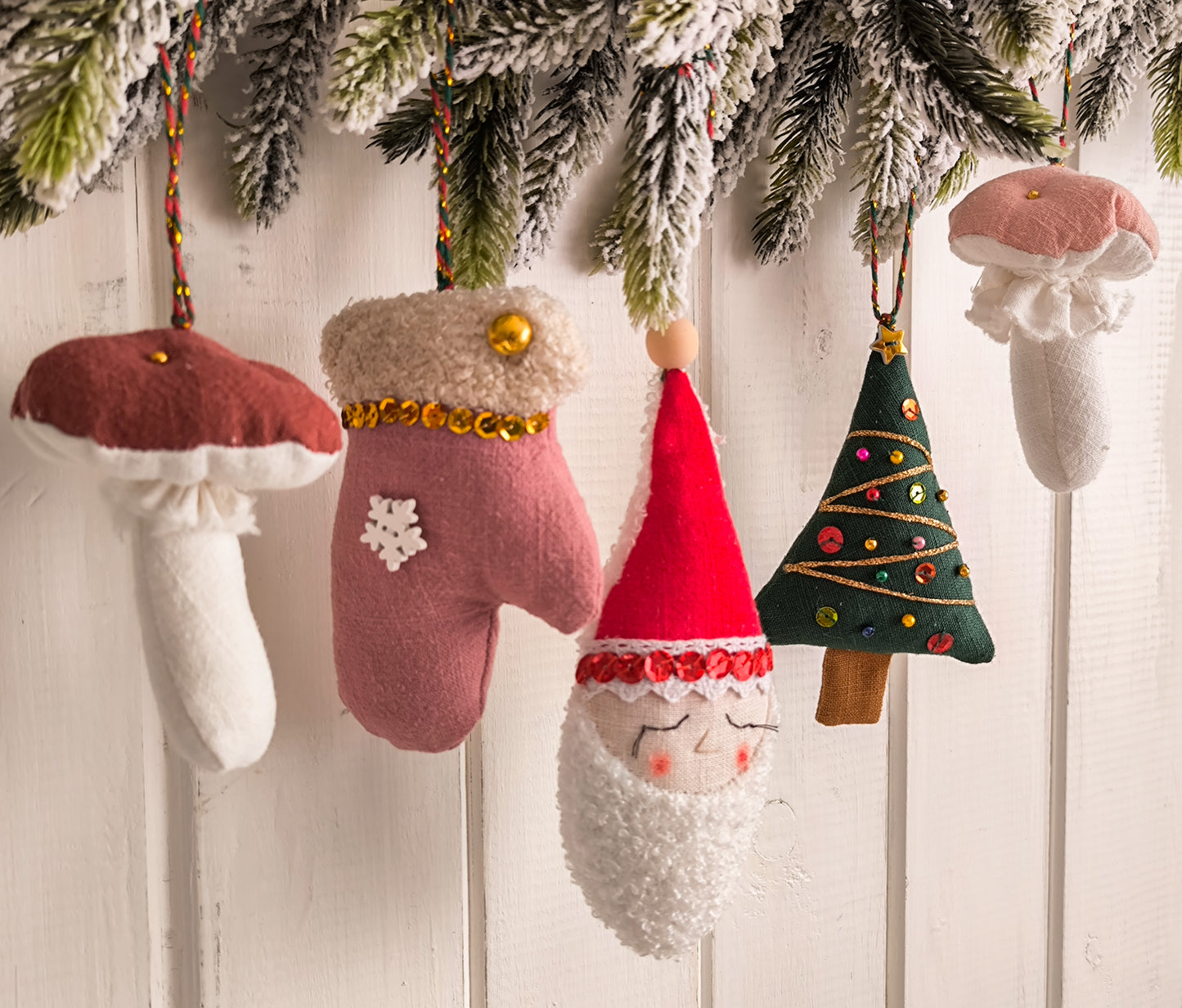 Linen Christmas Tree Decorations Set in Box