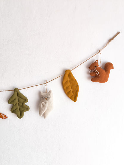 Woodland Animals Linen Garland – Fox, Deer, Owl & Autumn Leaves