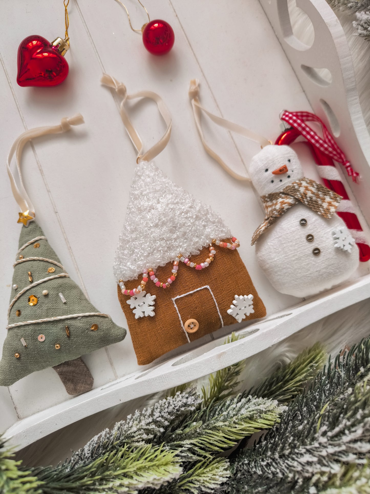 Set of Linen Christmas Tree Decorations