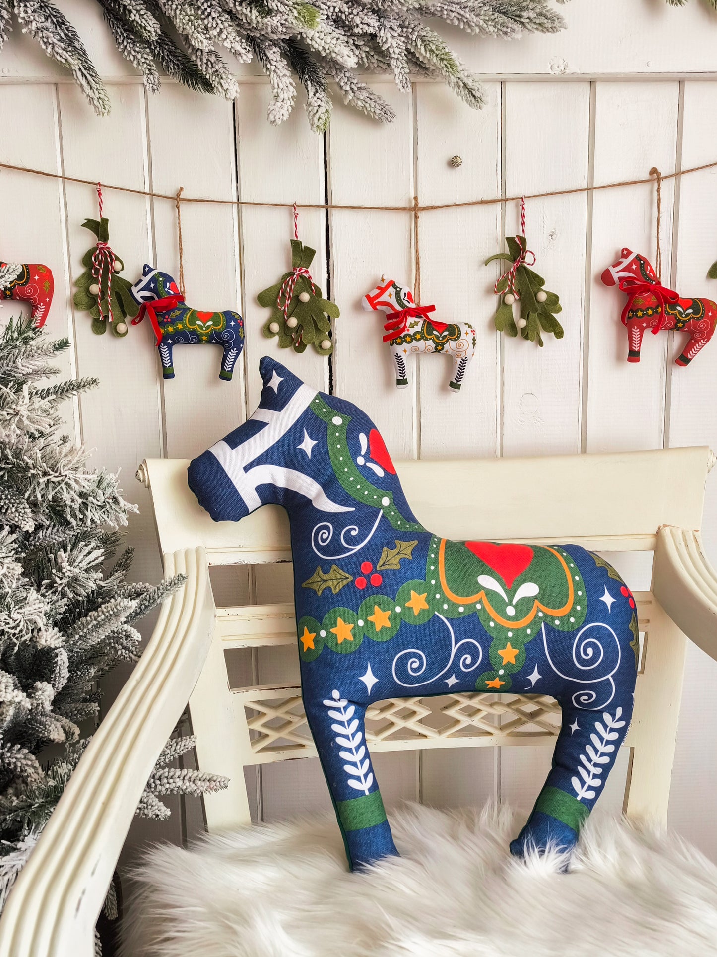Navy Blue Dala Horse Cushion