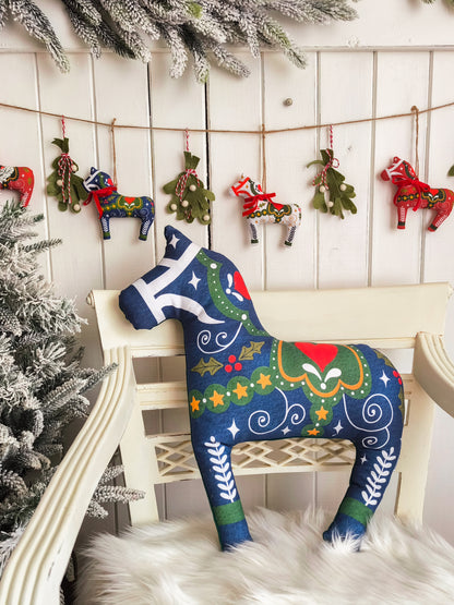 Navy Blue Dala Horse Cushion