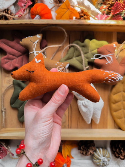 Woodland Animals Linen Garland – Fox, Deer, Owl & Autumn Leaves
