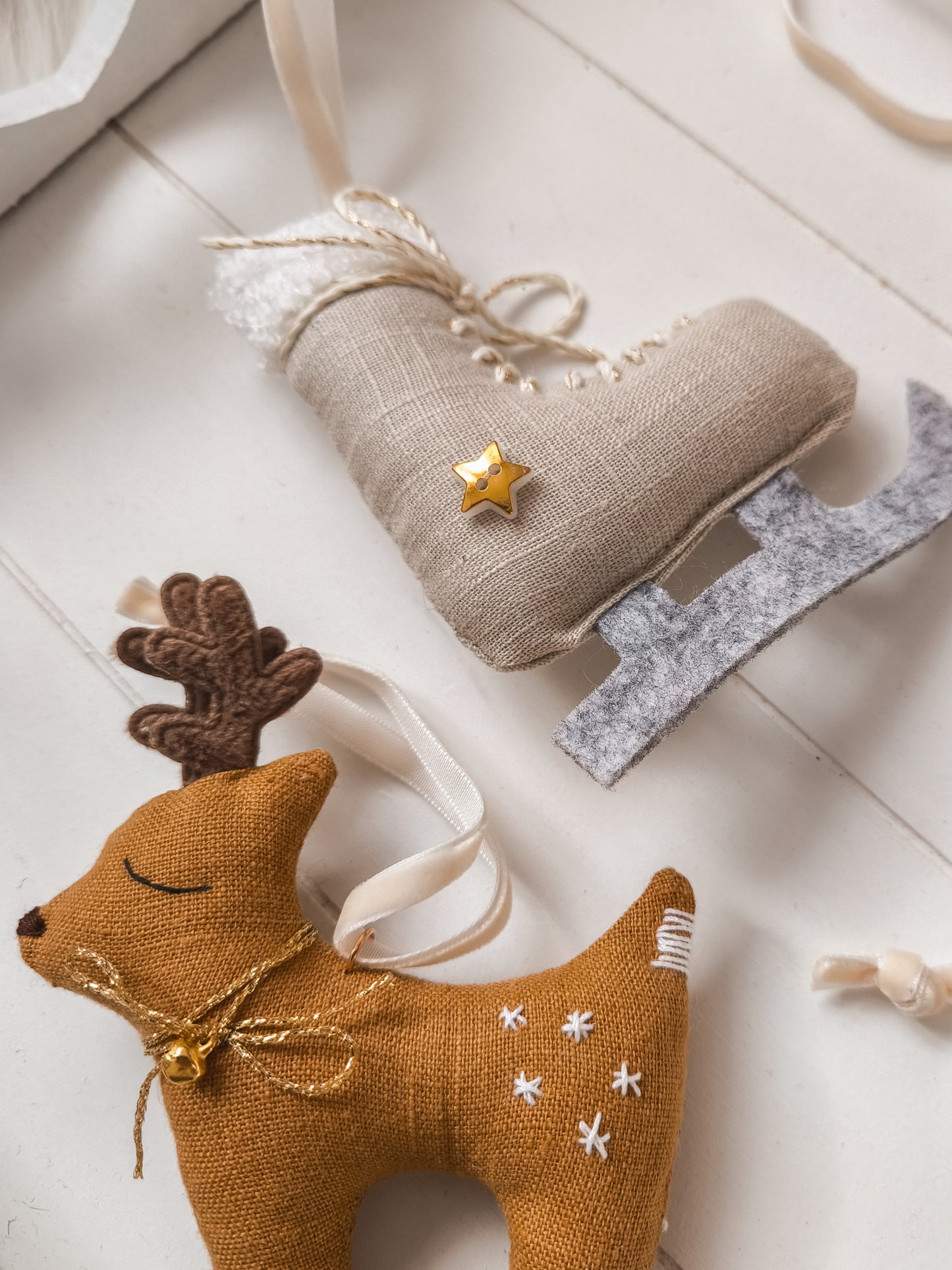 Set of Linen Christmas Tree Decorations