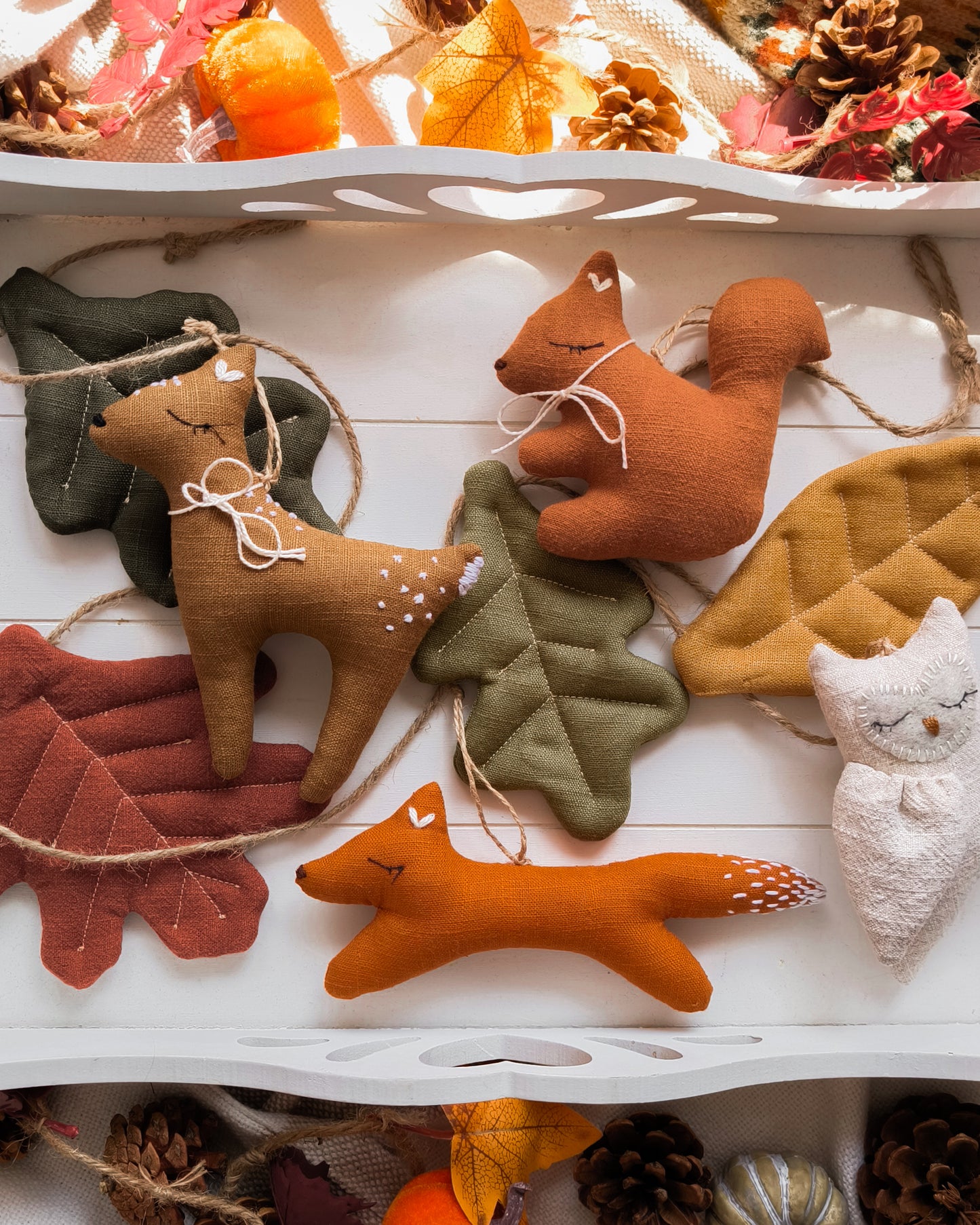 Woodland Animals Linen Garland – Fox, Deer, Owl & Autumn Leaves