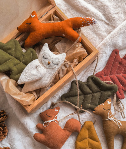 Woodland Animals Linen Garland – Fox, Deer, Owl & Autumn Leaves