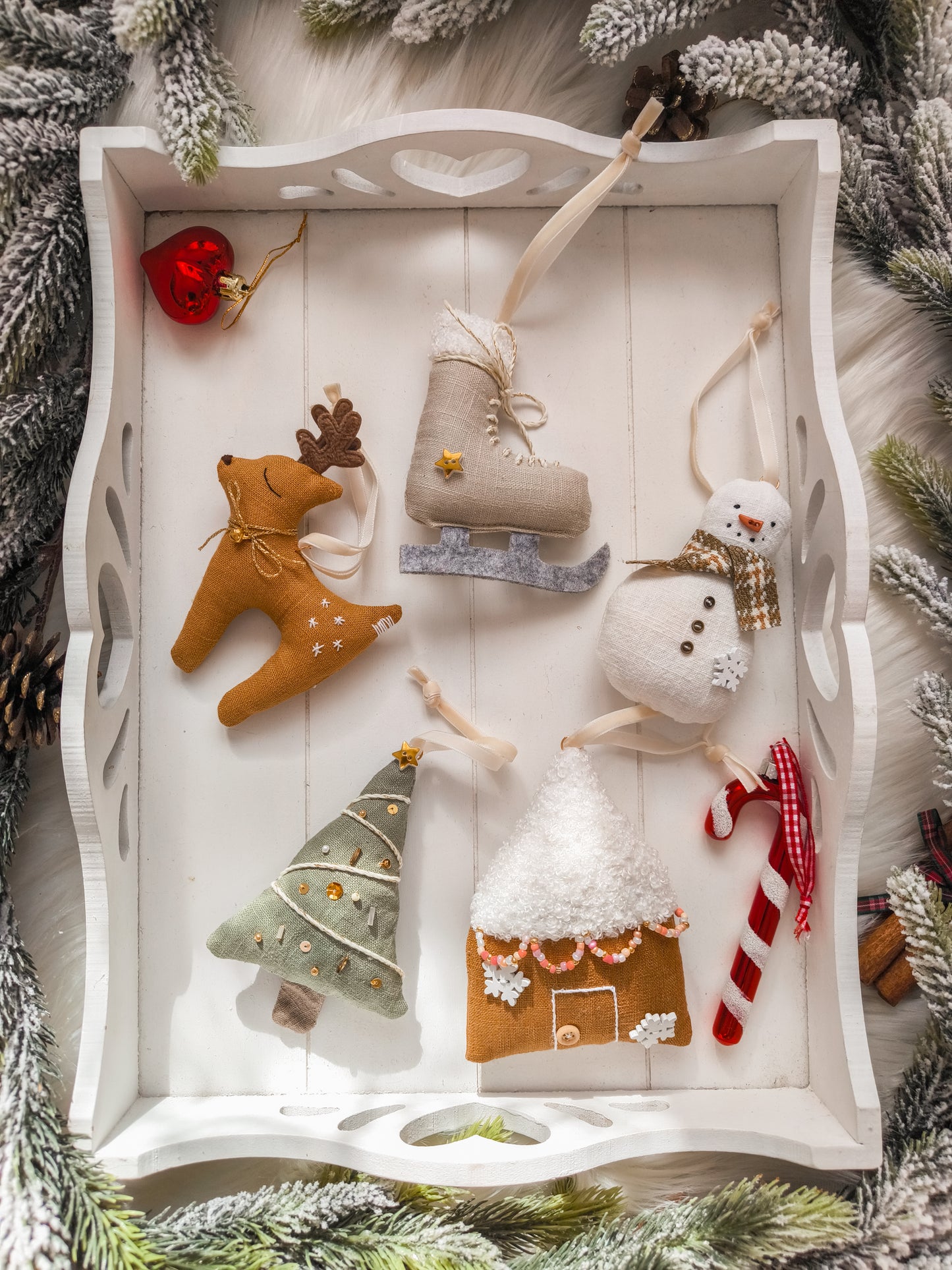 Set of Linen Christmas Tree Decorations