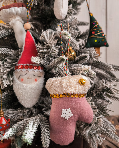 Linen Christmas Tree Decorations Set in Box