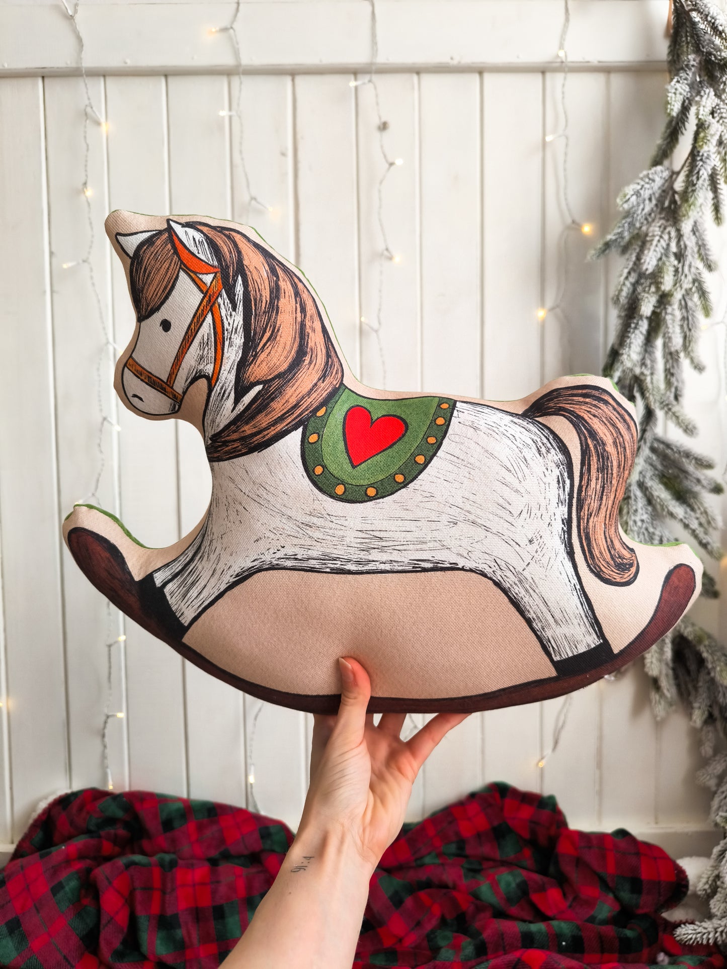 White Rocking Horse Cushion
