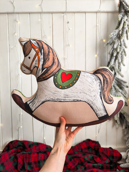 White Rocking Horse Cushion