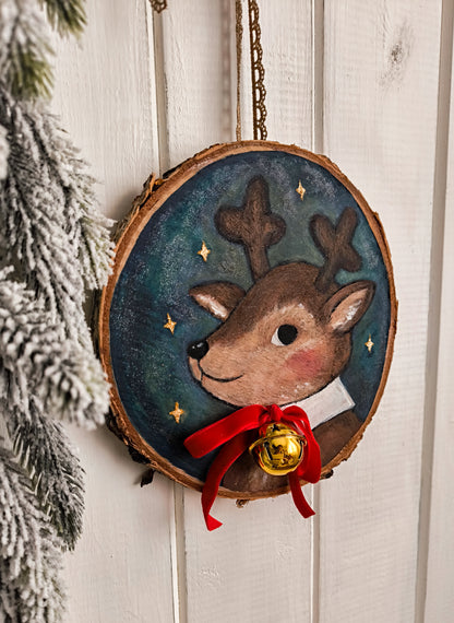 Reindeer painting on Wood Slice