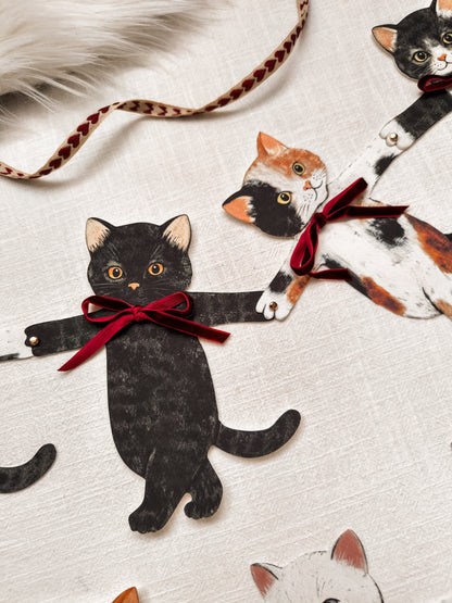 Paper Cats Garland with Velvet Bows