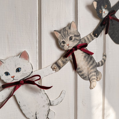 Paper Cats Garland with Velvet Bows