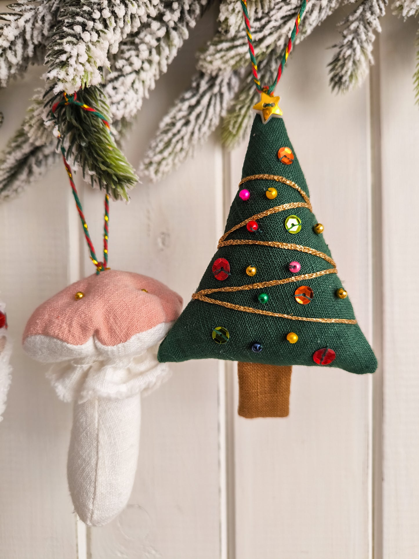 Linen Christmas Tree Decorations Set in Box