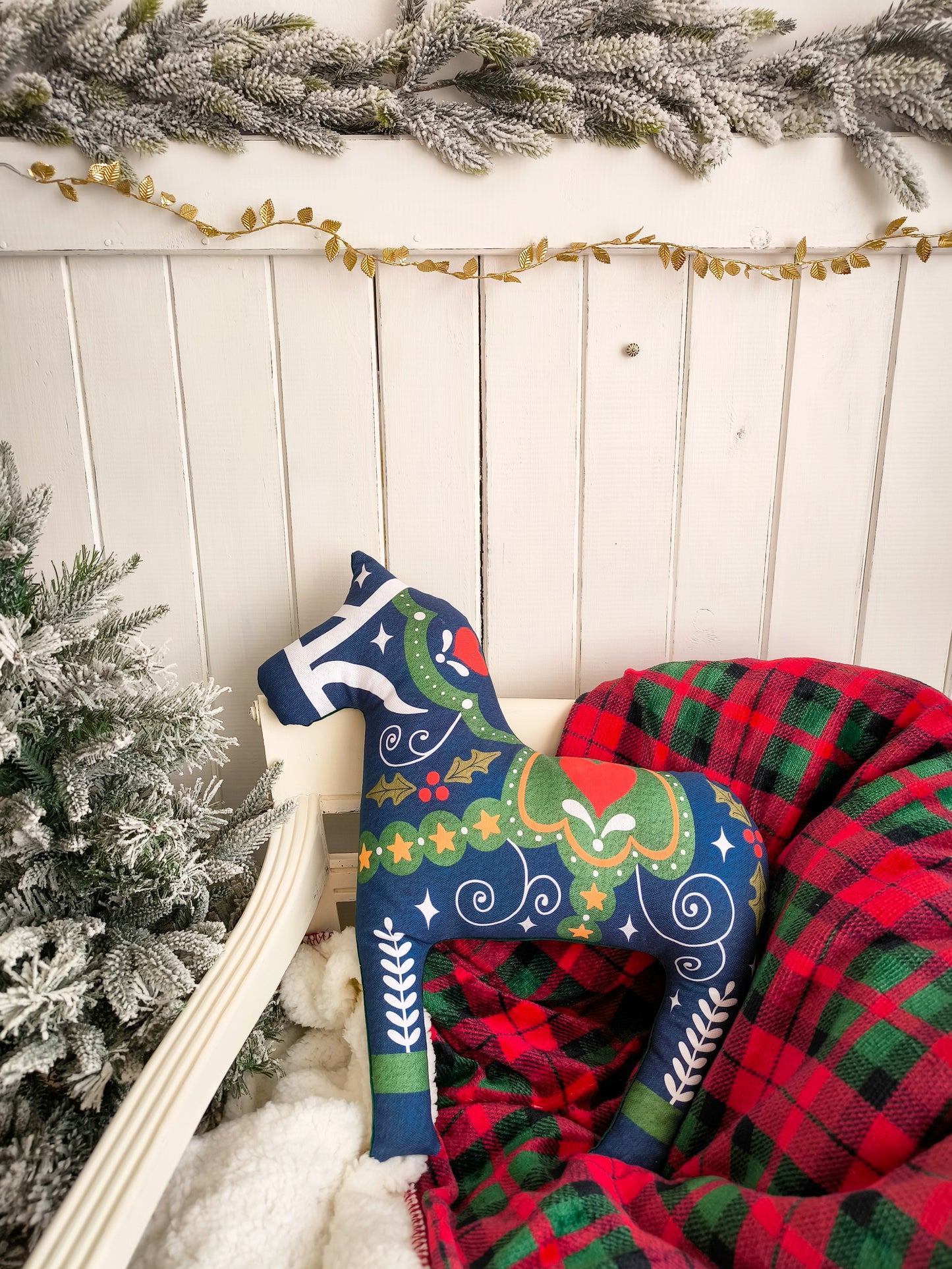 Navy Blue Dala Horse Cushion