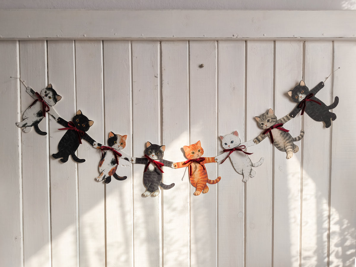Paper Cats Garland with Velvet Bows