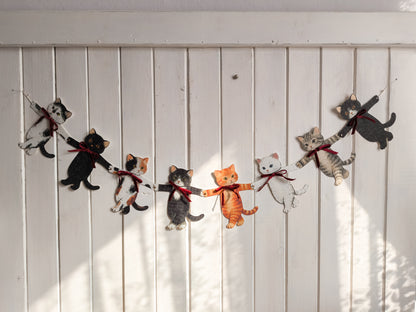Paper Cats Garland with Velvet Bows