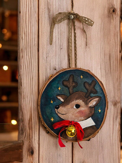 Reindeer painting on Wood Slice
