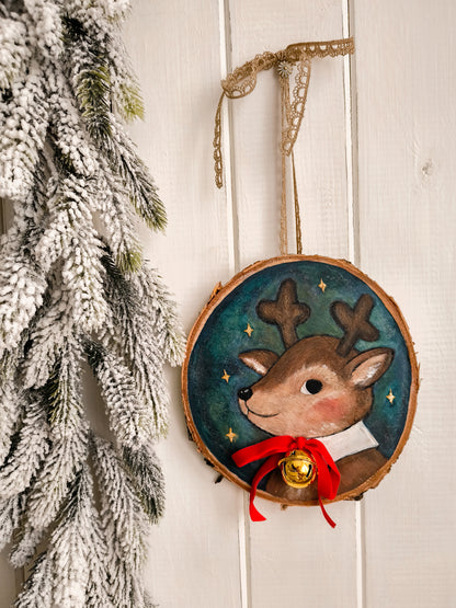 Reindeer painting on Wood Slice