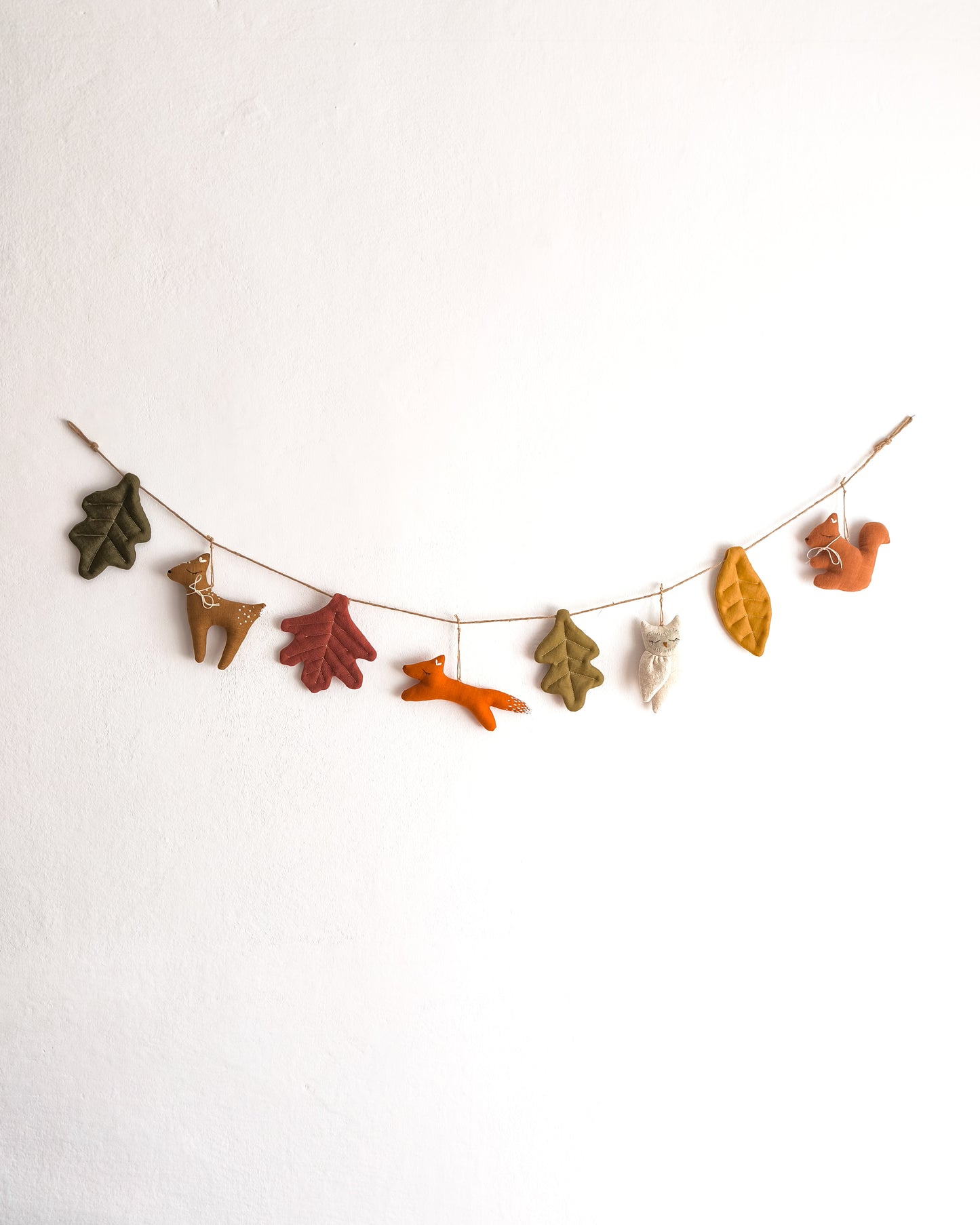Woodland Animals Linen Garland – Fox, Deer, Owl & Autumn Leaves
