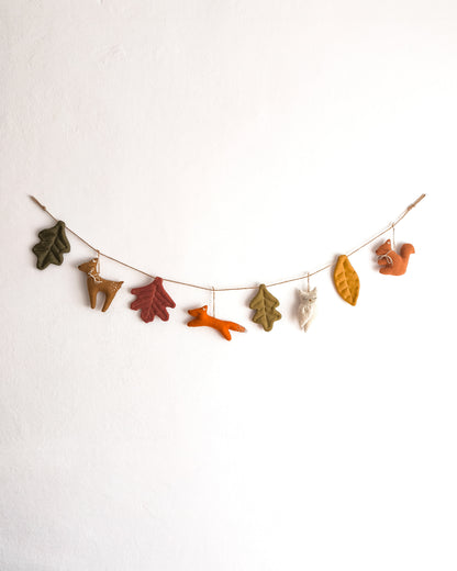 Woodland Animals Linen Garland – Fox, Deer, Owl & Autumn Leaves