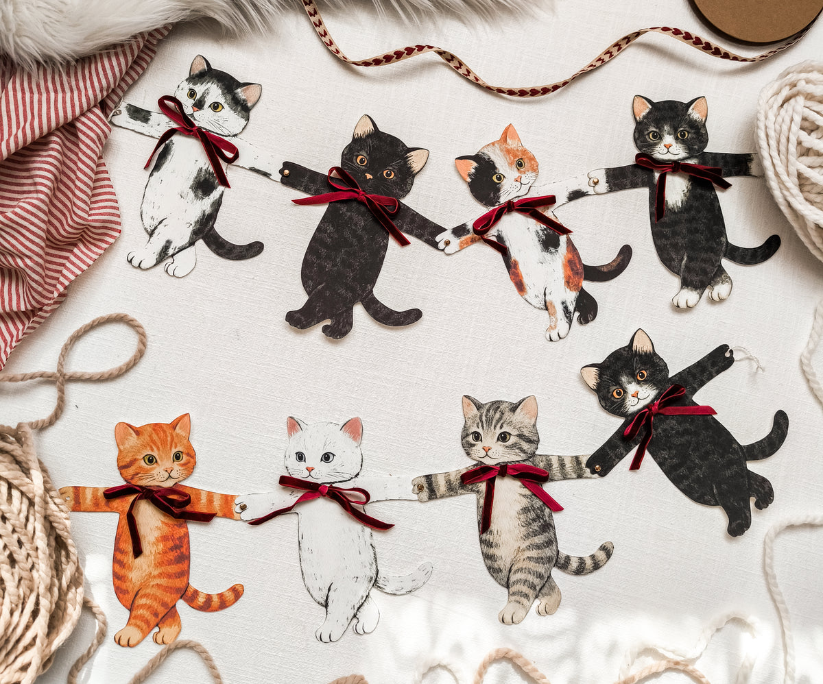 Paper Cats Garland with Velvet Bows