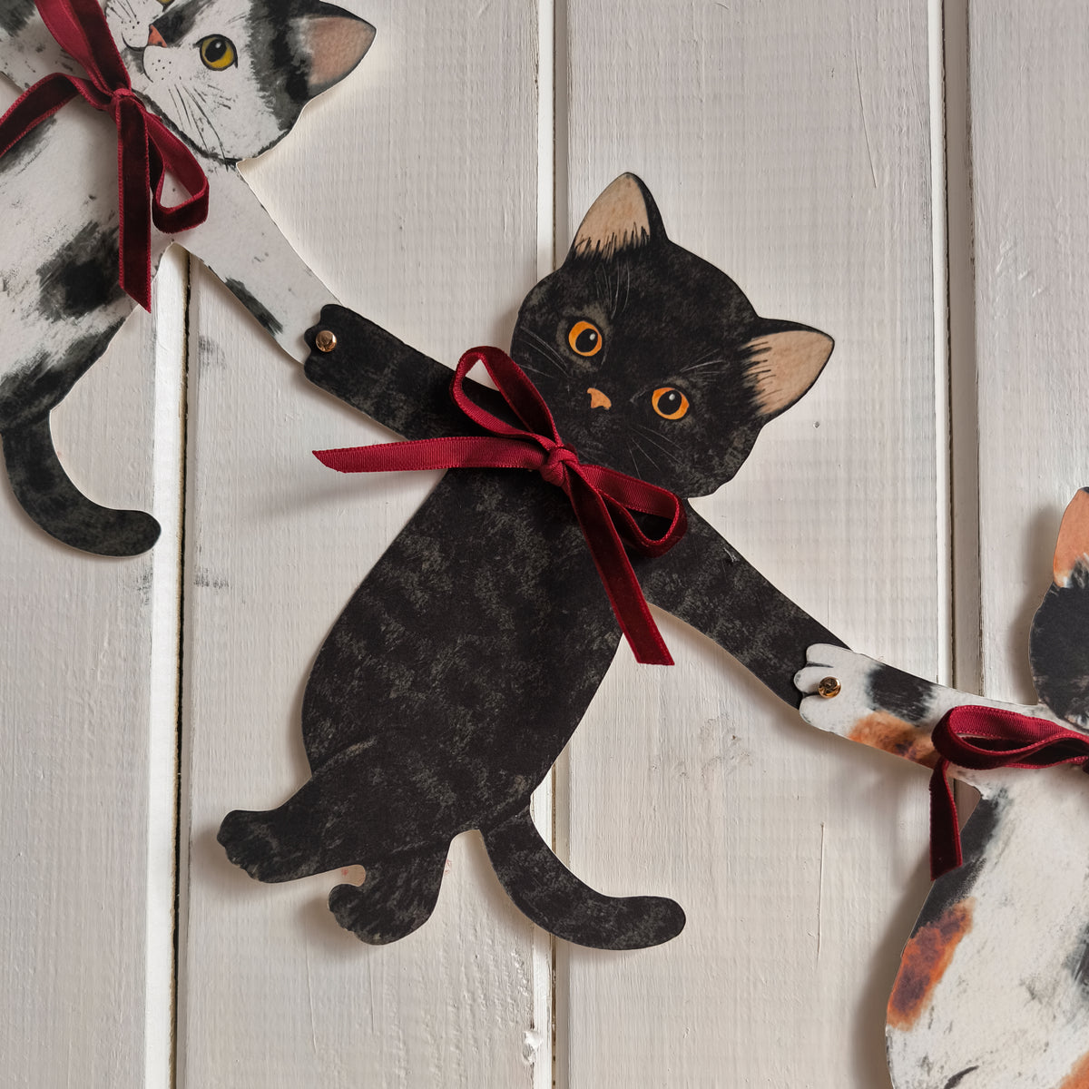 Paper Cats Garland with Velvet Bows