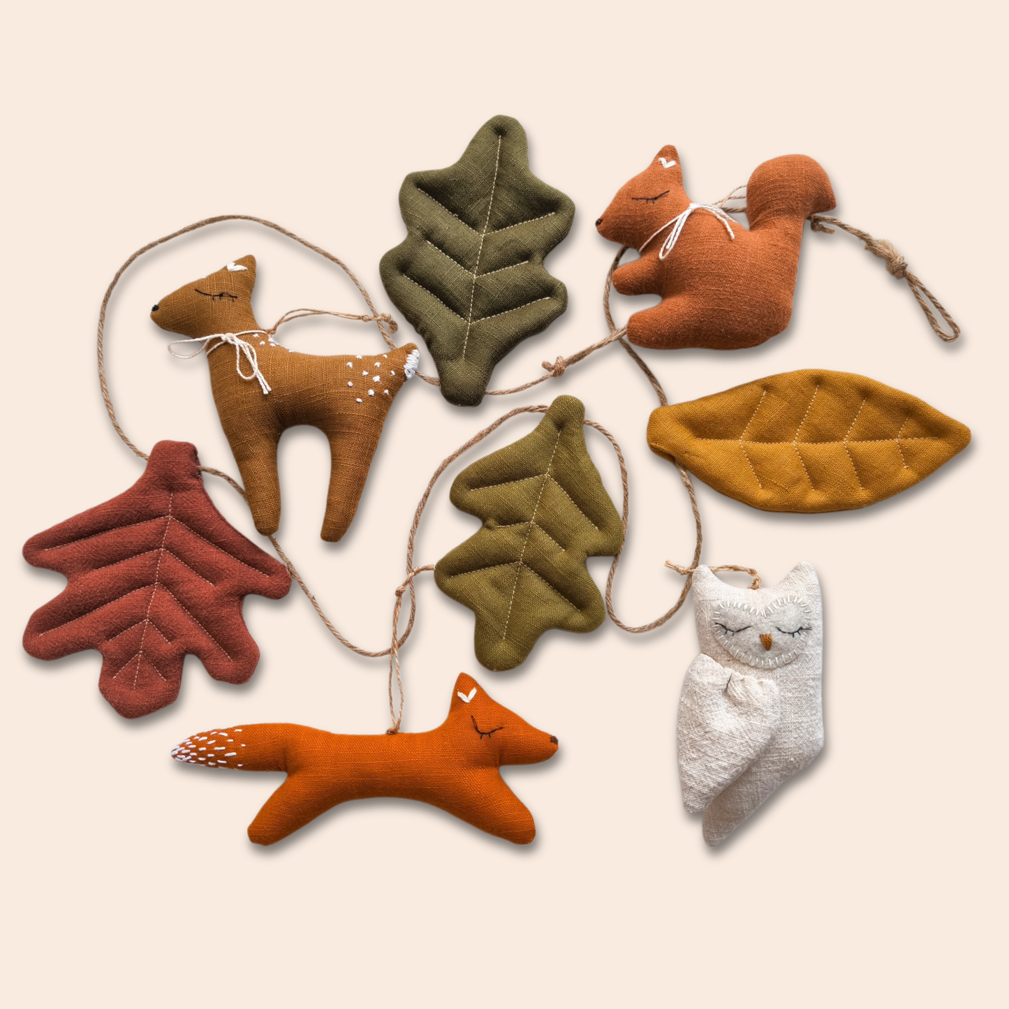 Woodland Animals Linen Garland – Fox, Deer, Owl & Autumn Leaves