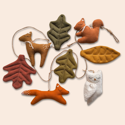 Woodland Animals Linen Garland – Fox, Deer, Owl & Autumn Leaves
