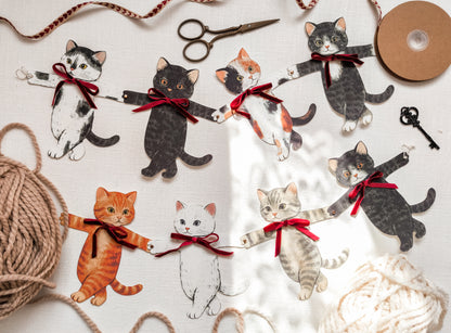 Paper Cats Garland with Velvet Bows