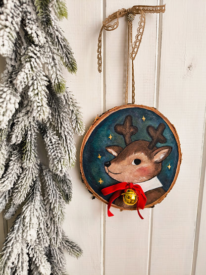 Reindeer painting on Wood Slice