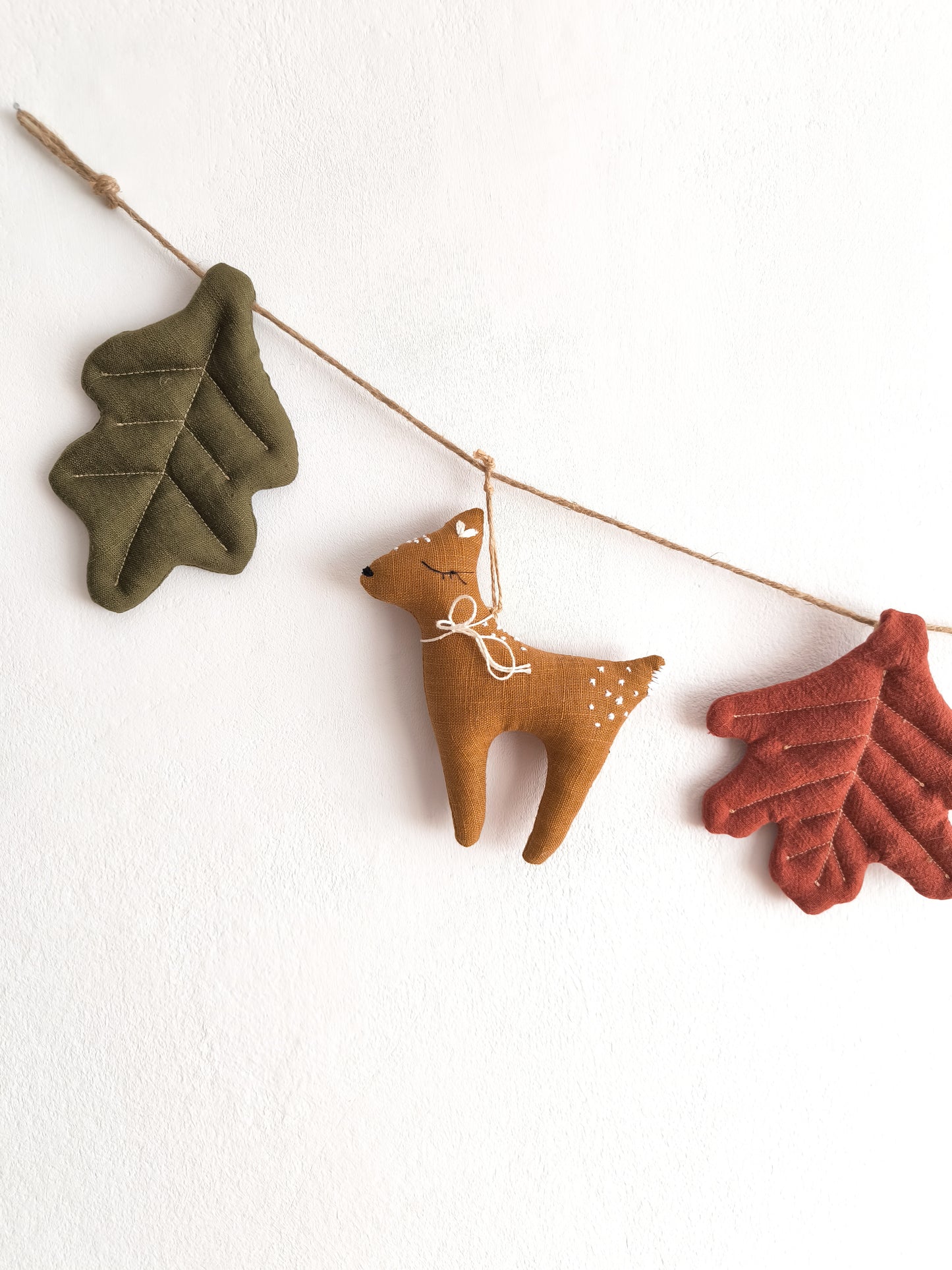 Woodland Animals Linen Garland – Fox, Deer, Owl & Autumn Leaves