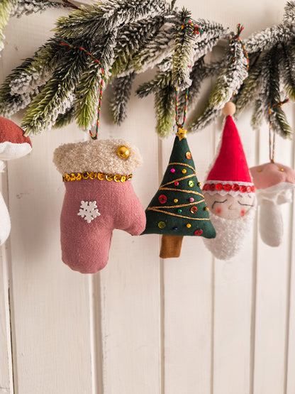 Linen Christmas Tree Decorations Set in Box