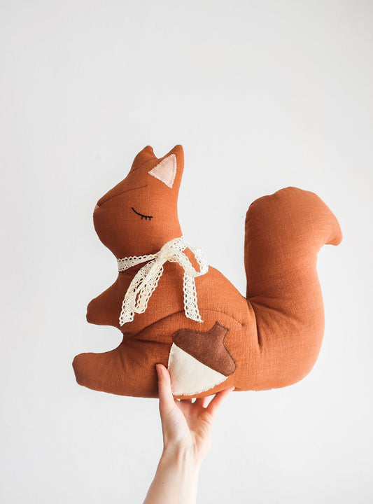 Squirrel Cushion, Squirrel shaped cushion, forest pillow, forest decoration, Autumn cushion, forest themed room